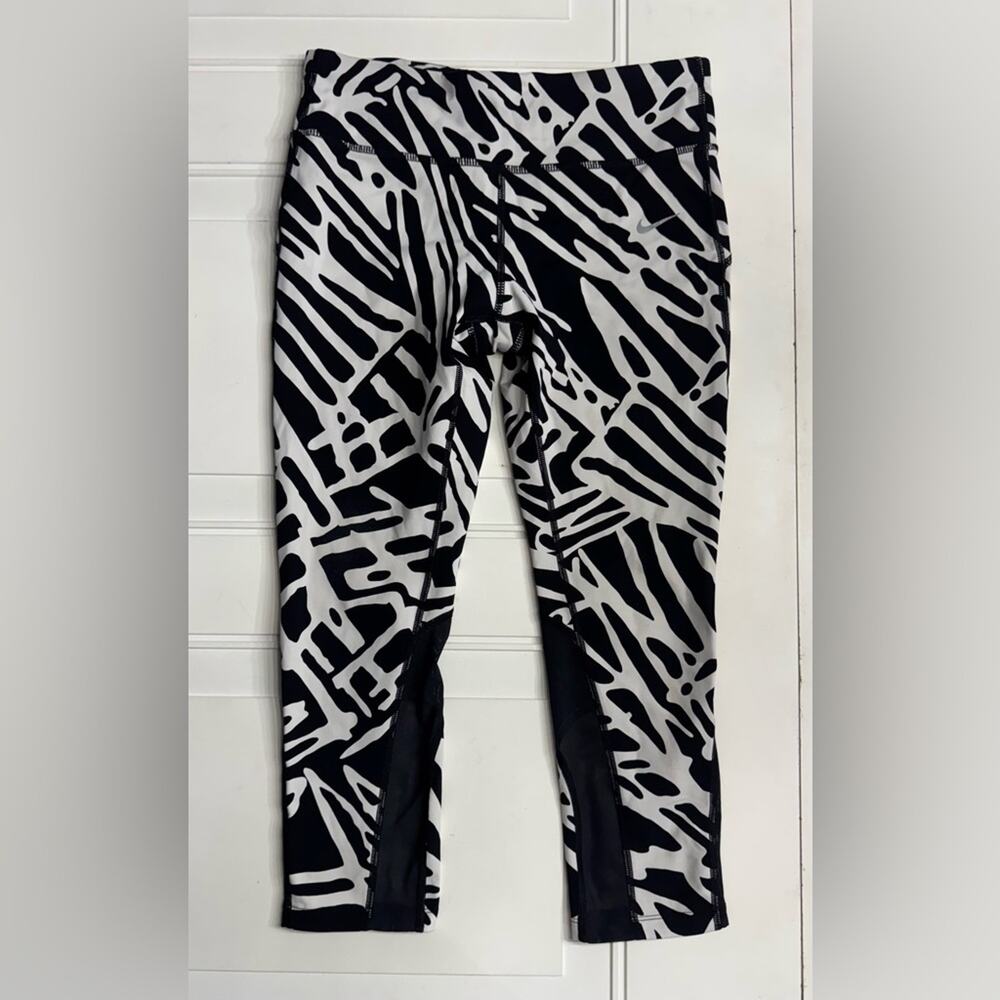 Nike Dri-FIT Womens Size M Black White Abstract Print Running Athletic Leggings